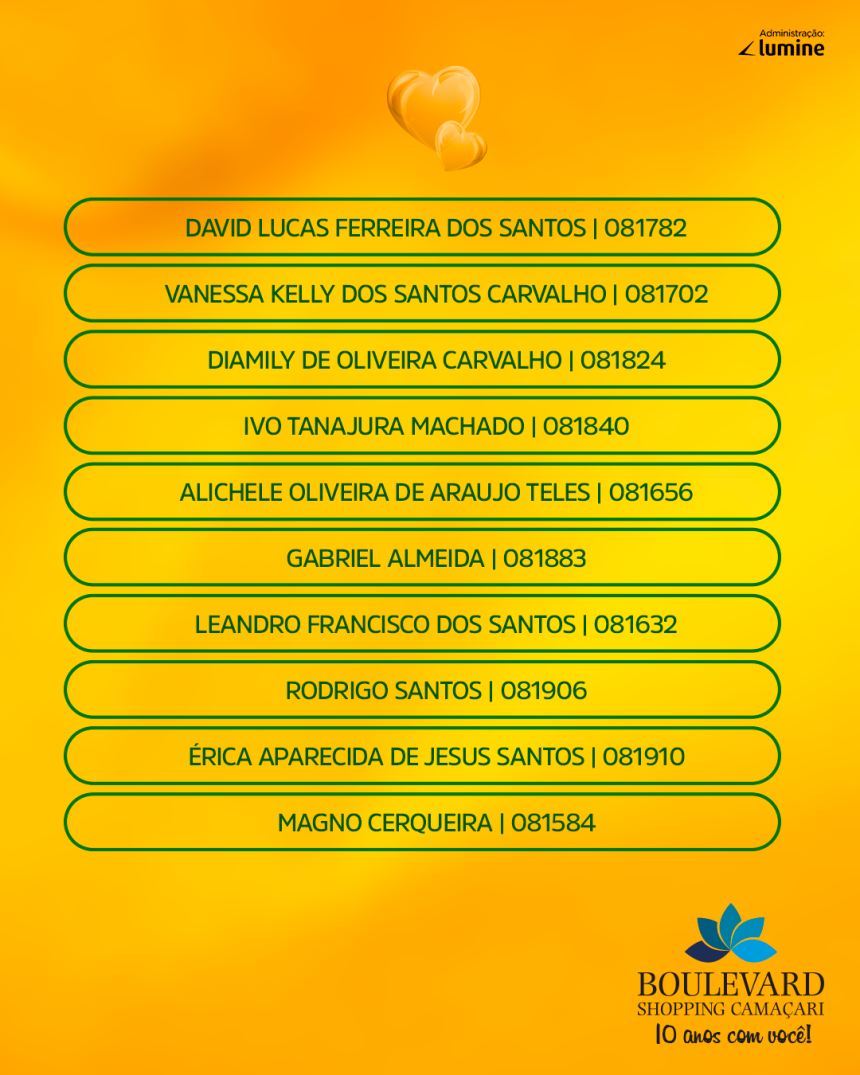 Boulevard Shopping Camaçari divulga os ganhadores da campanha Mães e Namorados 2026 Boulevard Shopping Camaçari divulga os ganhadores da campanha Mães e Namorados 2026